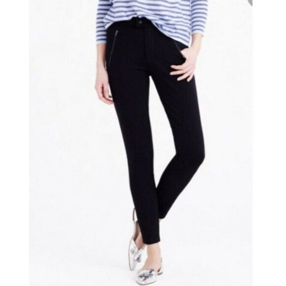 J. Crew Pixie Pants Black Skinny Ponte Knit Leggings Zip Pocket B3985 Size‎ 4 - Picture 2 of 12